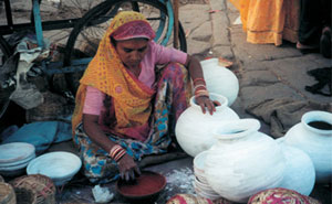 A woman selling pots in Rajastan