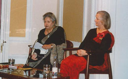 Aline sitting with the chairperson - the Baroness Flather of Windsor and Maidenhead at the Nehru Centre